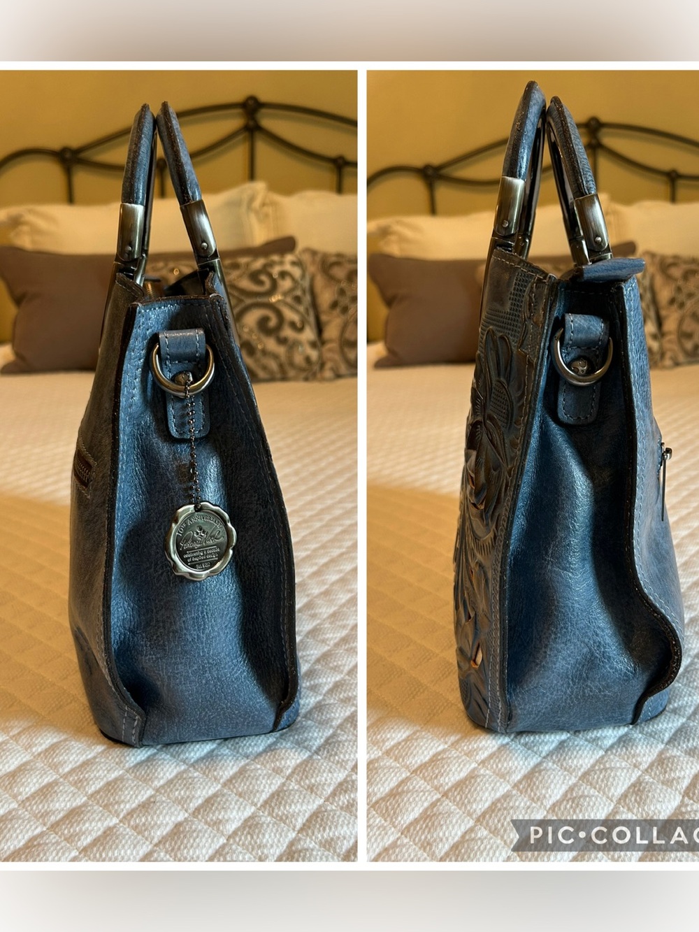 NWOT Patricia Nash Tooled Leather 10th Anniversary in Safflower Blue & Silver - Picture 4 of 13